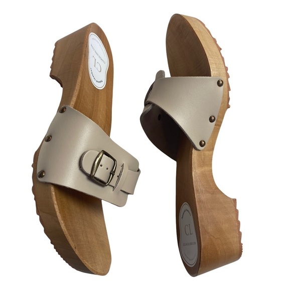 Clogsland Polish Leather Wooden Sandal Clog Open Toe Strappy Boho Cottagecore 40 - Picture 2 of 6